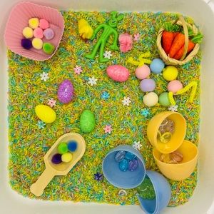 Easter Bunny Spring Flowers Sensory Play Bin Kit Toddler Preschooler Gift